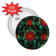 Mid Century Retro Floral 1970s 1960s Pattern 72 2 25  Buttons (100 Pack)  by violetheavensky