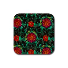Mid Century Retro Floral 1970s 1960s Pattern 72 Rubber Square Coaster (4 Pack) by violetheavensky