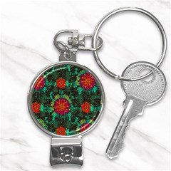 Mid Century Retro Floral 1970s 1960s Pattern 72 Nail Clippers Key Chain by violetheavensky