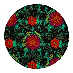 Mid Century Retro Floral 1970s 1960s Pattern 72 Round Glass Fridge Magnet (4 Pack) by violetheavensky