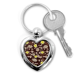 Mid Century Retro Floral 1970s 1960s Pattern 84 Key Chain (heart) by violetheavensky