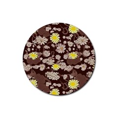 Mid Century Retro Floral 1970s 1960s Pattern 84 Rubber Coaster (round) by violetheavensky