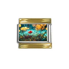 Flowers Detail Painting Nature Gold Trim Italian Charm (9mm) by Anend