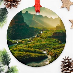Mountains Trees Forest Round Ornament (two Sides) by Anend