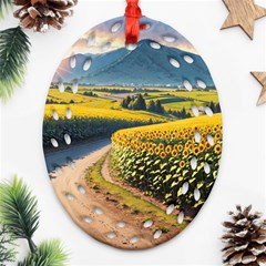 Sunflowers Flowers Nature Oval Filigree Ornament (two Sides) by Anend