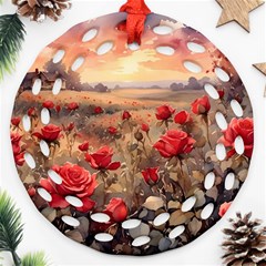 Roses Flower Field Sunset Nature Round Filigree Ornament (two Sides) by Anend