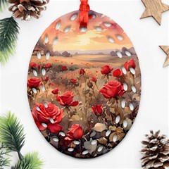 Roses Flower Field Sunset Nature Oval Filigree Ornament (two Sides) by Anend