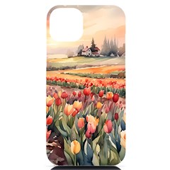 Tulips Field Tree Iphone 14 Plus Black Uv Print Pc Hardshell Case by Anend