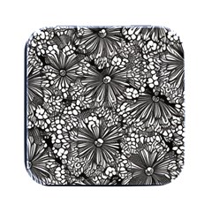 Mid Century Retro Floral 1970s 1960s Pattern 73 Square Metal Box (black) by violetheavensky