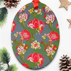 Mid Century Retro Floral 1970s 1960s Pattern 83 Ornament (oval) by violetheavensky