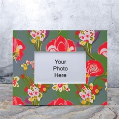 Mid Century Retro Floral 1970s 1960s Pattern 83 White Tabletop Photo Frame 4 x6  by violetheavensky