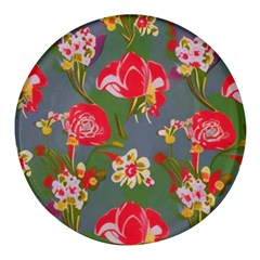 Mid Century Retro Floral 1970s 1960s Pattern 83 Round Glass Fridge Magnet (4 Pack) by violetheavensky