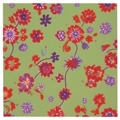 Mid Century Retro Floral 1970s 1960s Pattern 76 Wooden Puzzle Square by violetheavensky