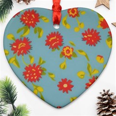 Mid Century Retro Floral 1970s 1960s Pattern 78 Ornament (heart) by violetheavensky