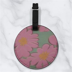 Mid Century Retro Floral 1970s 1960s Pattern 80 Nappa Leather Luggage Tag Round by violetheavensky