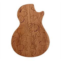 Mid Century Retro Floral 1970s 1960s Pattern 60 Guitar Shape Wood Guitar Pick Holder Case And Picks Set by violetheavensky