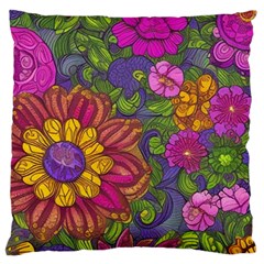 Mid Century Retro Floral 1970s 1960s Pattern 55 Large Premium Plush Fleece Cushion Case (one Side) by violetheavensky