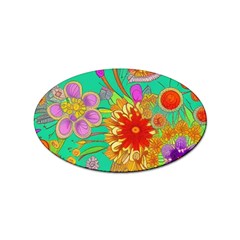 Mid Century Retro Floral 1970s 1960s Pattern 58 Sticker Oval (100 Pack) by violetheavensky