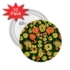 Mid Century Retro Floral 1970s 1960s Pattern 68 2 25  Buttons (10 Pack)  by violetheavensky