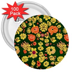 Mid Century Retro Floral 1970s 1960s Pattern 68 3  Buttons (100 Pack)  by violetheavensky