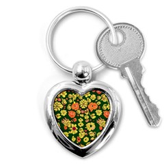 Mid Century Retro Floral 1970s 1960s Pattern 68 Key Chain (heart) by violetheavensky