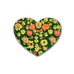 Mid Century Retro Floral 1970s 1960s Pattern 68 Rubber Coaster (heart) by violetheavensky