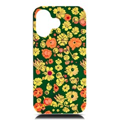 Mid Century Retro Floral 1970s 1960s Pattern 68 Iphone 16 Black Uv Print Pc Hardshell Case by violetheavensky