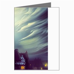 Village Moon Cloudy Historical Tudor Architecture Houses Town Night Windows City Greeting Card by Posterlux