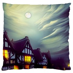 Village Moon Cloudy Historical Tudor Architecture Houses Town Night Windows City Standard Premium Plush Fleece Cushion Case (one Side) by Posterlux