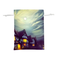 Village Moon Cloudy Historical Tudor Architecture Houses Town Night Windows City Lightweight Drawstring Pouch (s) by Posterlux
