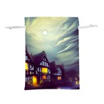 Village Moon Cloudy Historical Tudor Architecture Houses Town Night Windows City Lightweight Drawstring Pouch (L) Front