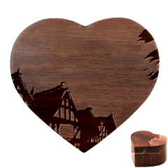 Village Moon Cloudy Historical Tudor Architecture Houses Town Night Windows City Heart Wood Jewelry Box by Posterlux