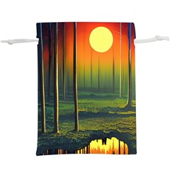 Outdoors Night Moon Full Moon Trees Setting Scene Forest Woods Light Moonlight Nature Wilderness Lan Lightweight Drawstring Pouch (xl) by Posterlux