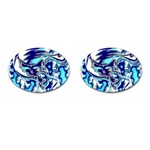Trippy Dippy Bears Blue Dancing Greatful Dead Skull Steal Your Face Cufflinks (Oval) Front(Pair)