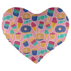 Ice Cream Donut Sweets Candie Large 19  Premium Heart Shape Cushions by Apenda