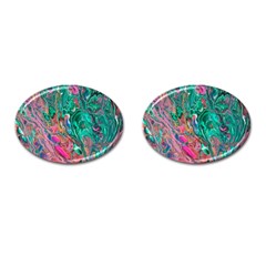Green Pour Cufflinks (oval) by kaleidomarblingart
